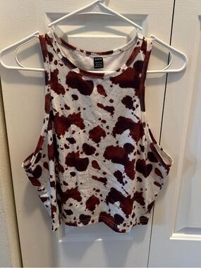 SHEIN White & Brown Cow-Spot Cropped Tank